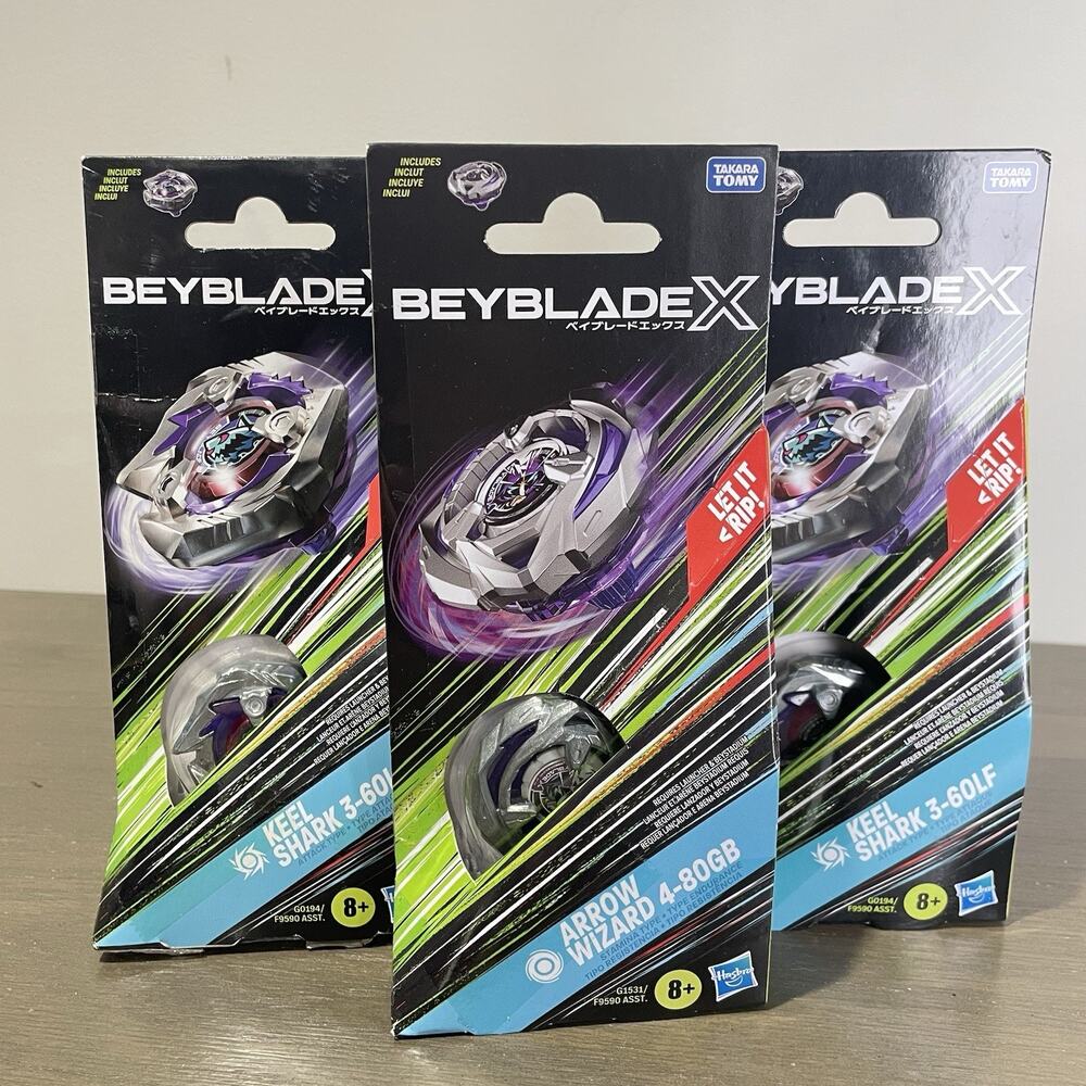Beyblade X Bundle 3 - NEW Battle Tops Arrow Wizard 4-80GB Keel Shark 3-60LF x2